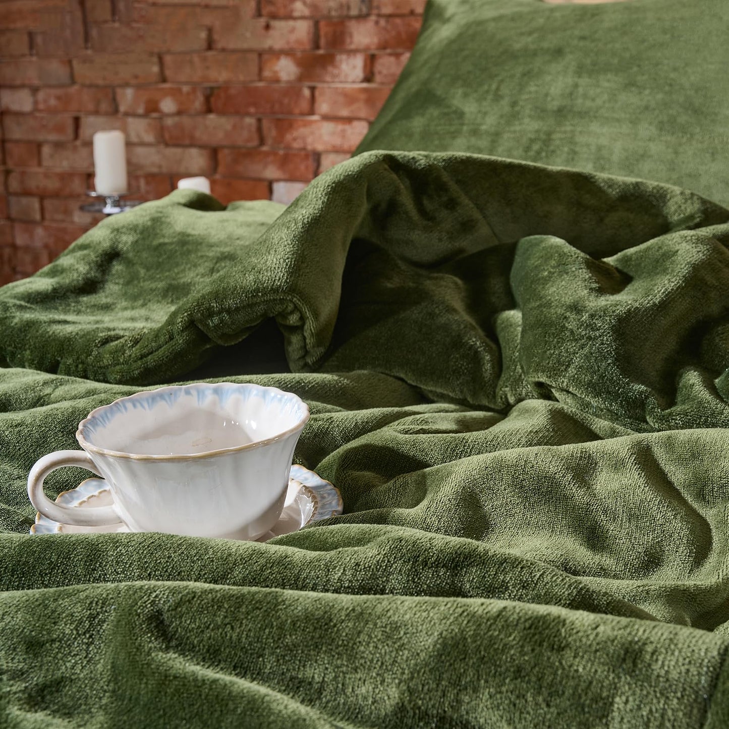Lotus Karen Queen Comforter Set - Ultra Soft & Warm Velvet Dark Green Comforter Set for Men Women - Cozy Fuzzy Plush Fluffy Luxury Bedding Set 3 Pieces (1 Comforter and 2 Pillowcases)