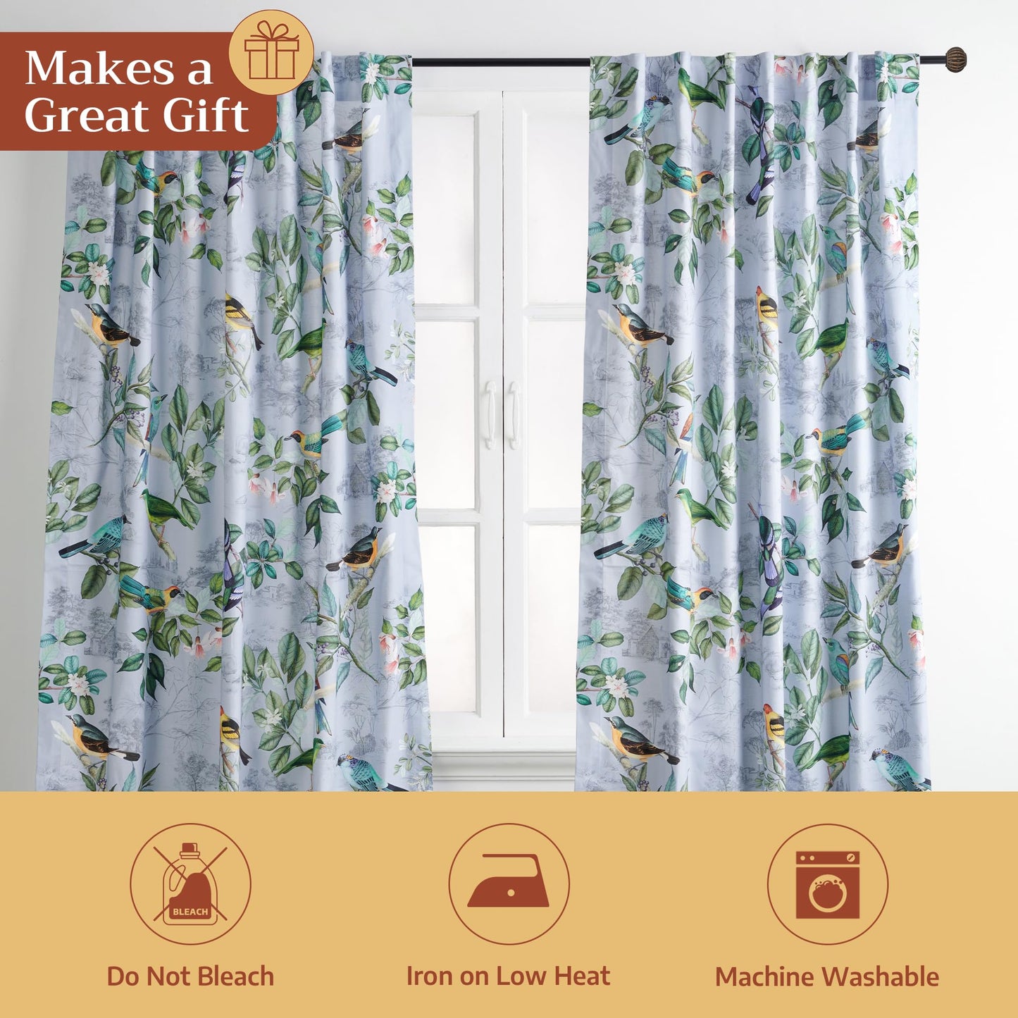 Maison d' Hermine Curtains for Living Room 100% Cotton 96 inch Length One Panel Light Filtering Curtains for Windows with Rod and Loop Pockets Spring Summer (Solstice - Fair Blue, 50" W x 96" L)