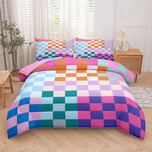 Tailor Shop Plaid Comforter Sets Twin Bedding Set Women Men Checkerboard Grid Bedding Boys Girls Checkered Geometric Room Decor with 1 Pillowcases