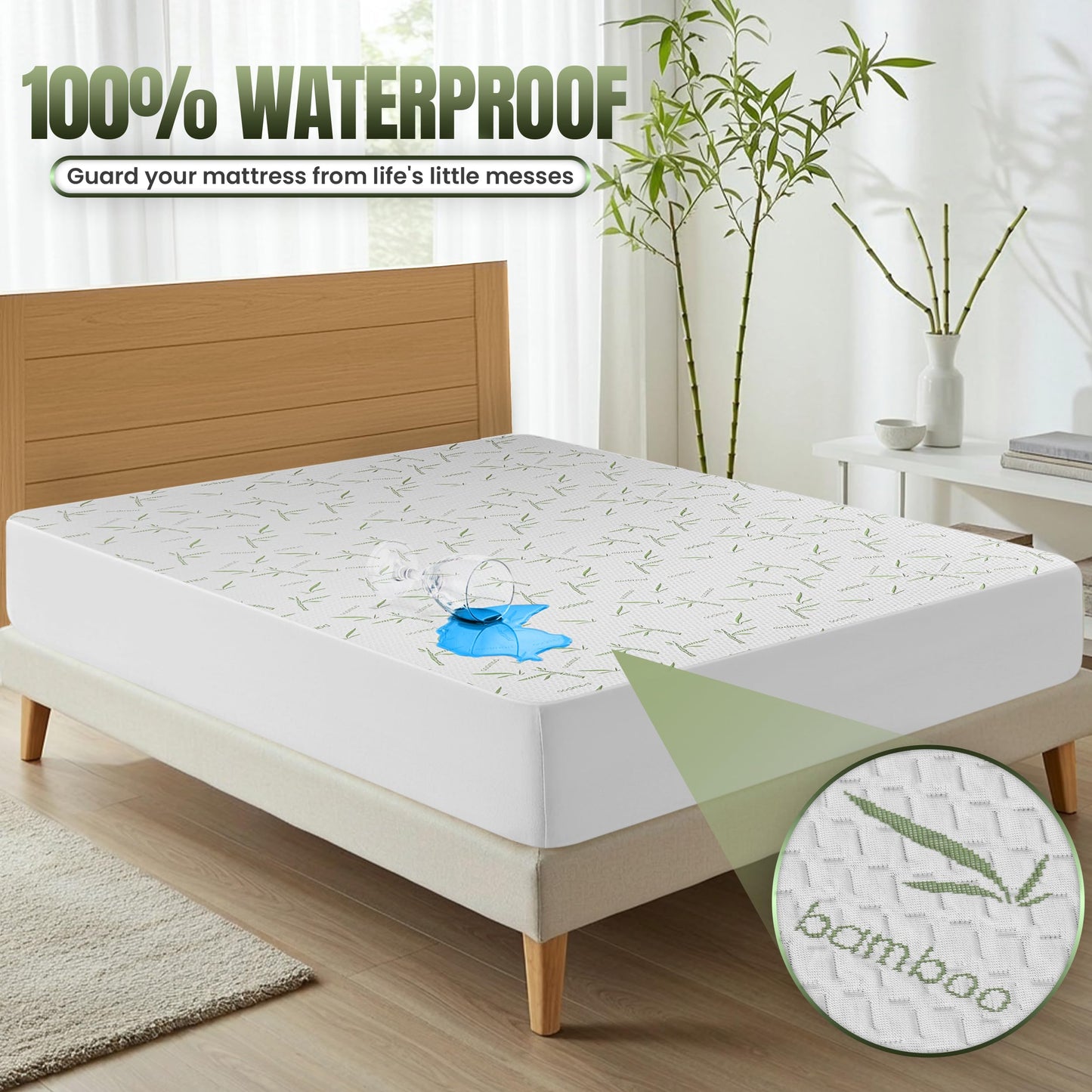 Utopia Bedding Waterproof Mattress Protector Queen Size Bed, Premium 200 GSM Bamboo Viscose Cooling Mattress Cover, Soft and Breathable, Fitted Style with 17 Inches Deep Stretchable Pockets
