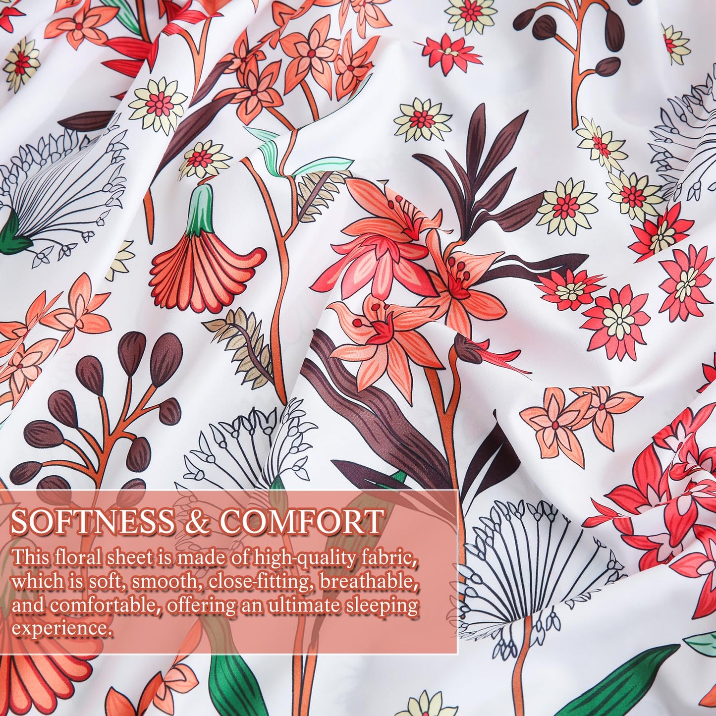 CIMVI Fashion Flower Sheet Set Queen Size 4 Pieces Floral Bedding and Pillowcases 15 inch Deep Pocket Fitted Sheets Soft Breathable Bed Sets Woman Adults Decor Bedroom