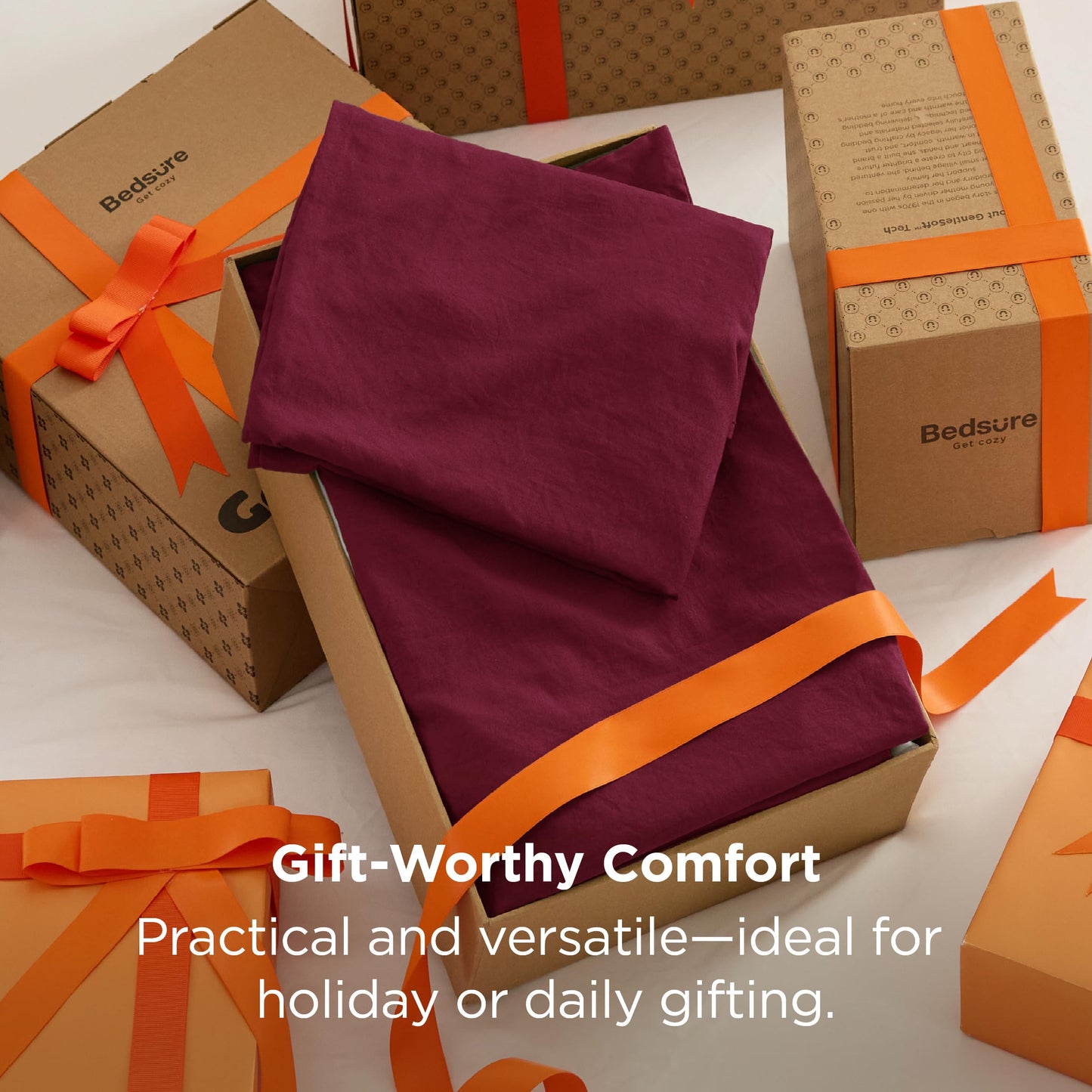 Bedsure Queen Comforter Set, Dark Red Soft Prewashed Bedding for All Seasons, 3 Pieces GentleSoft™ Bed Set, 1 Lightweight Comforter (90"x90") and 2 Pillowcases (20"x26")