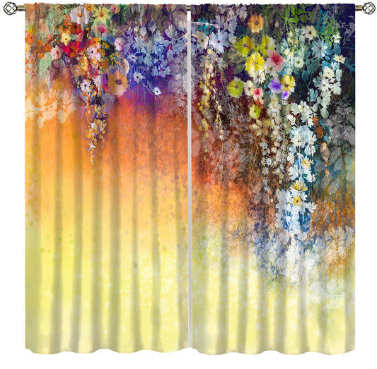 VUMIVI Bohemian Floral Curtains Floral Leaf Silhouettes Modern Romantic Style Plant Print Rod Pocket Window Treatments for Bedroom Kitchen Living Dining Apartment Dorms Cafe 42" W X 44.5" L