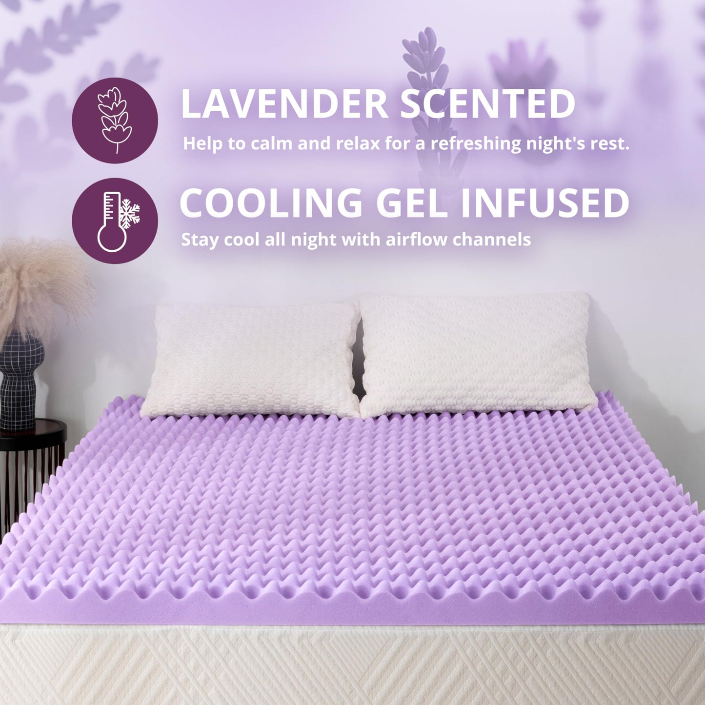 3 Inch Egg Crate Twin Memory Foam Mattress Topper, Cooling Gel Infused Foam Mattress Topper for Pressure Relief, CertiPUR-US Certified Twin Bed Topper, Purple, 38"×75"