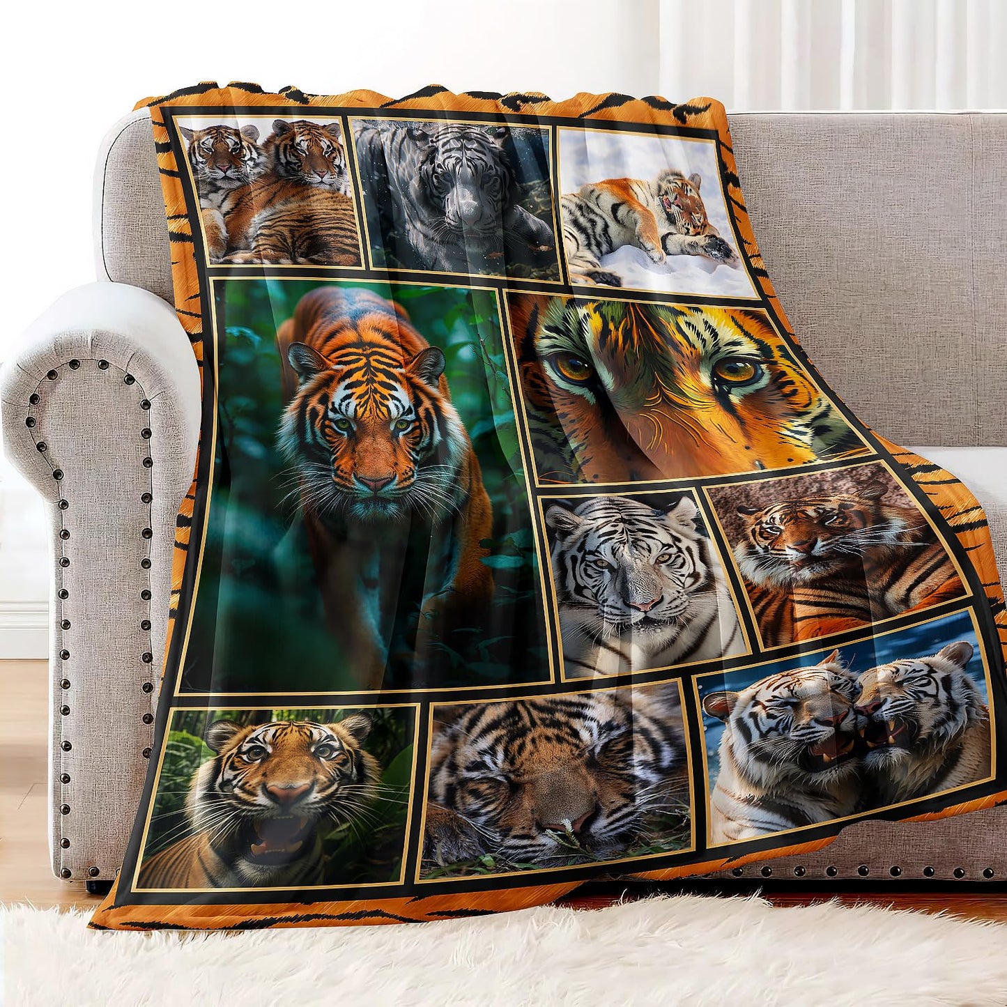 XSMEI Tiger Throw Blanket, Wild Animal Print Design, Soft Cozy Fleece Blanket for Couch Bed, 60 x 80 Inches