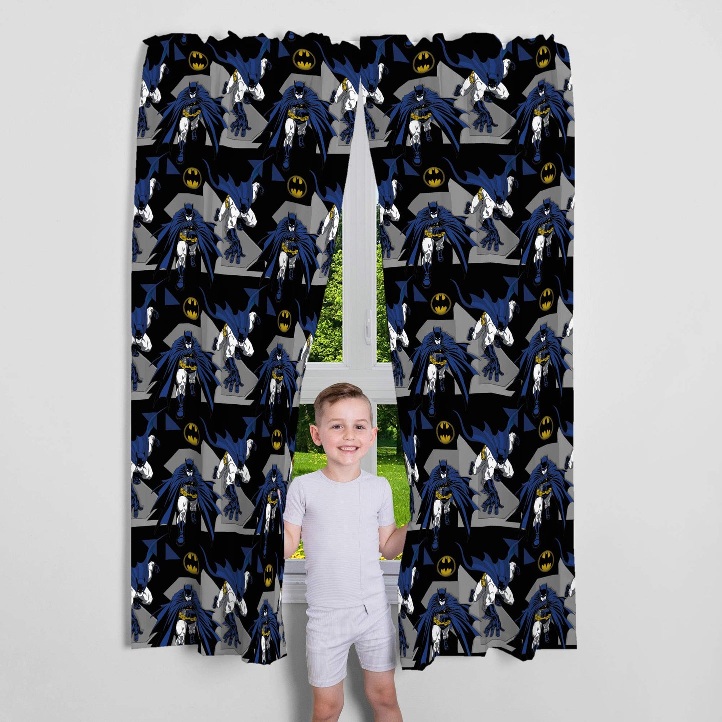 Franco Kids Room Window Curtains Drapes Set, 82 in x 63 in, Batman