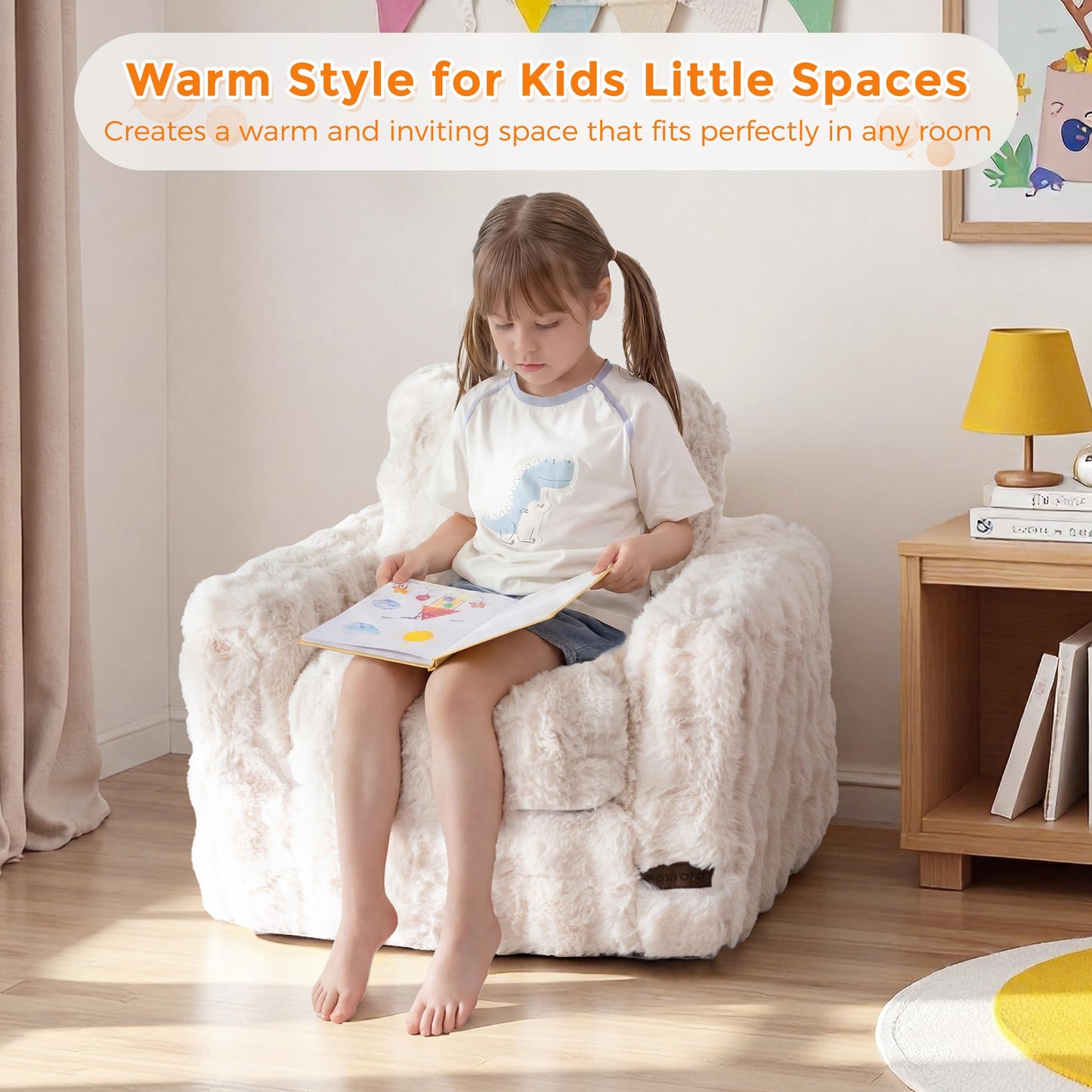 MAXYOYO Kids Bean Bag Chair, Comfy Bubble Fabric Bean Bag Sofa with Filler, Upholstered Floor Sofa with Pillows and Armrests, Lazy Floor Chair Couch for Boys and Girls, Beige, Single