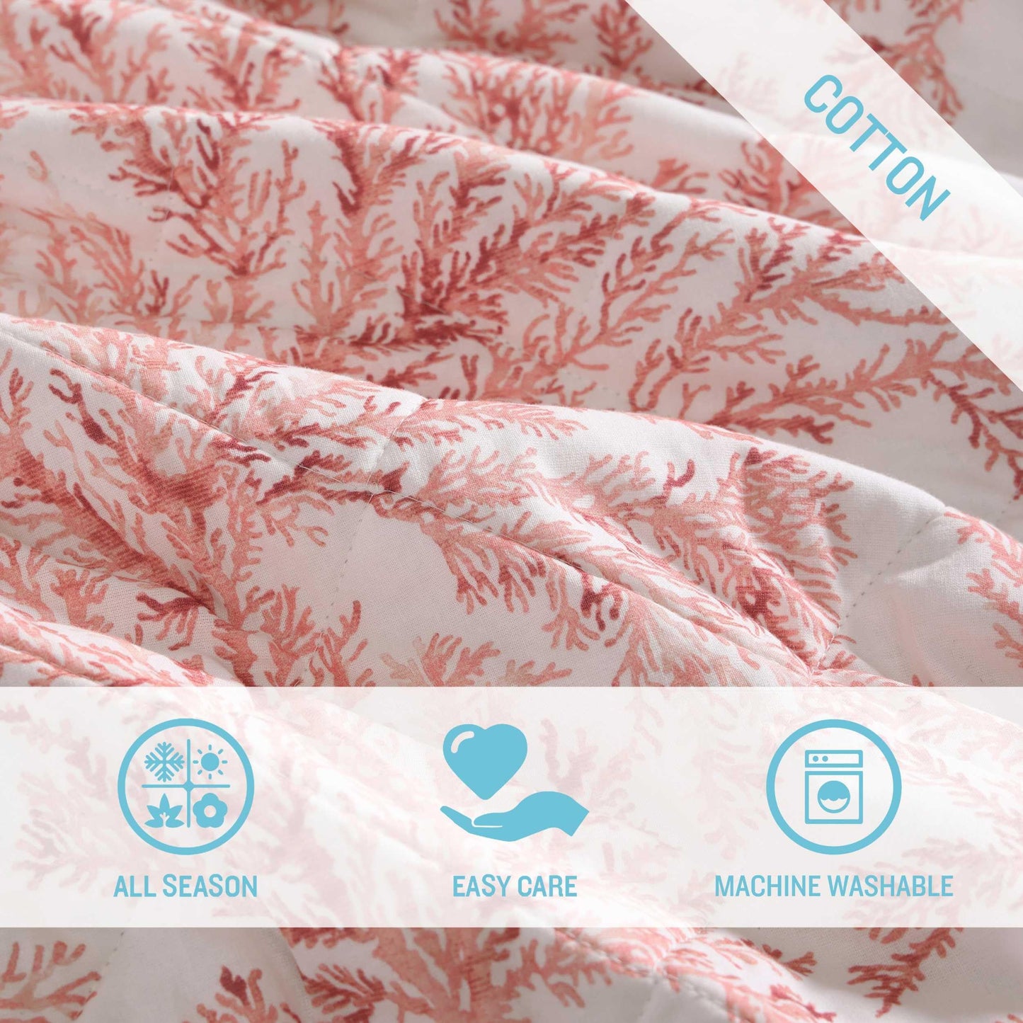 Tommy Bahama - King Quilt Set, Reversible Cotton Bedding with Matching Shams, Coral Reef Inspired Bedding Set (Coral Garden, King)