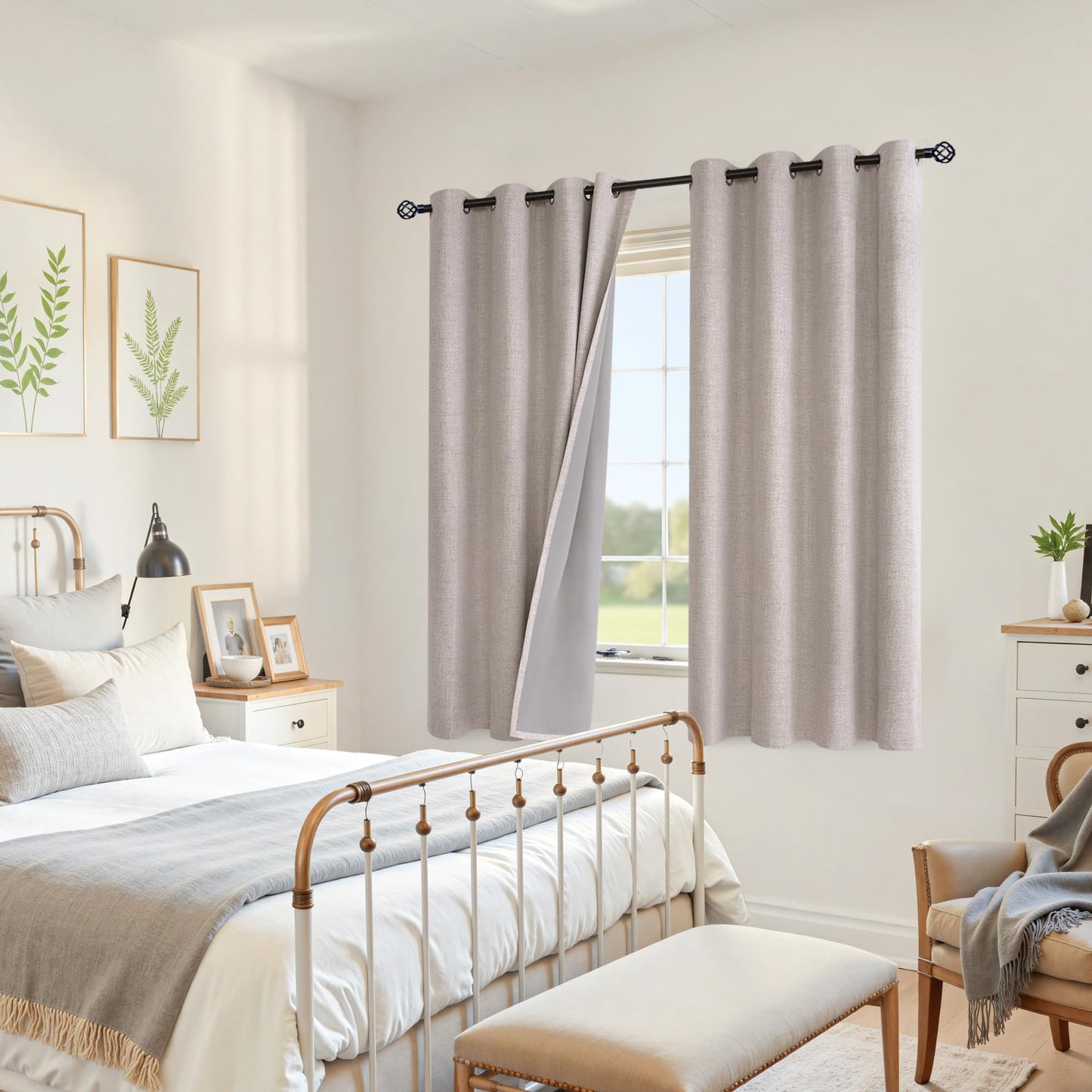 YoungsTex Linen Blackout Curtains 63 Inch Length for Bedroom, Room Darkening Window Drapes with Grommet Thermal Insulated Black Out Blinds for Living Room, 2 Panels, 52 X 63 Inch, Beige