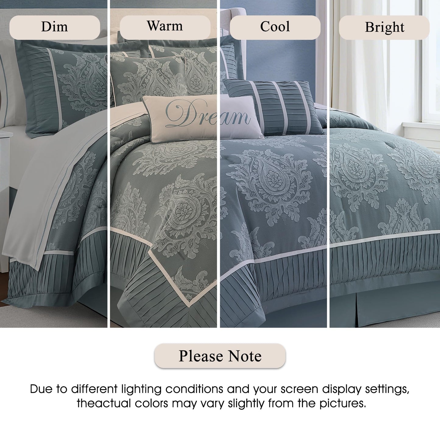 Stratford Park Blue Comforter Set King, 15 Pieces Room in a Bag, Elegant Patchwork Damask Jacquard Bedding Set, Matching Bedskirt, Flat Sheet, Fitted Sheet, Pillow Shams, Curtains
