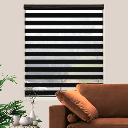 JIANGPIN TEXTILE Blackout Zebra Blinds, Dual Layer Free-Stop, Room Darkening Zebra Shades, Blinds for Indoor Windows, Light Filtering Privacy Sheer Shade for Home(35" W X 72" H, Black)