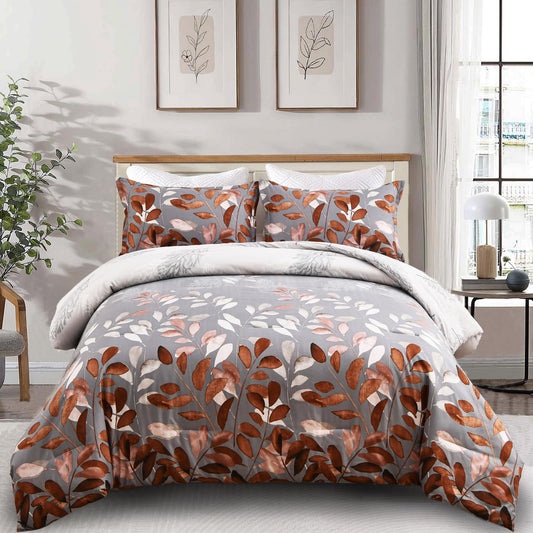 DJY Brown Comforter Set King, Botanical Leaves Comforter for King Bed 3 Pieces Reversible Floral Bed Comforter Sets Soft Microfiber Bedding Set for All Season (104"x90")