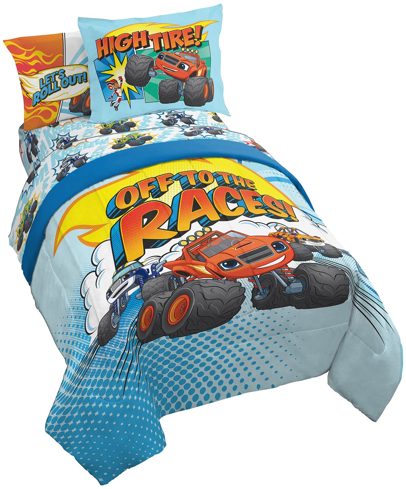 Jay Franco Blaze and the Monster Machines Off to The Races 5 Piece Twin Size Bed Set - Includes Comforter & Sheet Set - Super Soft Fade Resistant Microfiber (Official Blaze Products)
