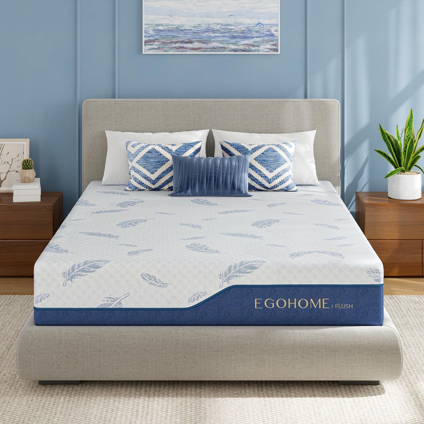 EGOHOME Plush King Size Mattress 14 Inch Memory Foam Mattresses Bed in a Box with Gel Foam and Removeable Fiberglass Free Cover for Cool Sleep and Back Pain Relief, CertiPUR-US Certified, Blue