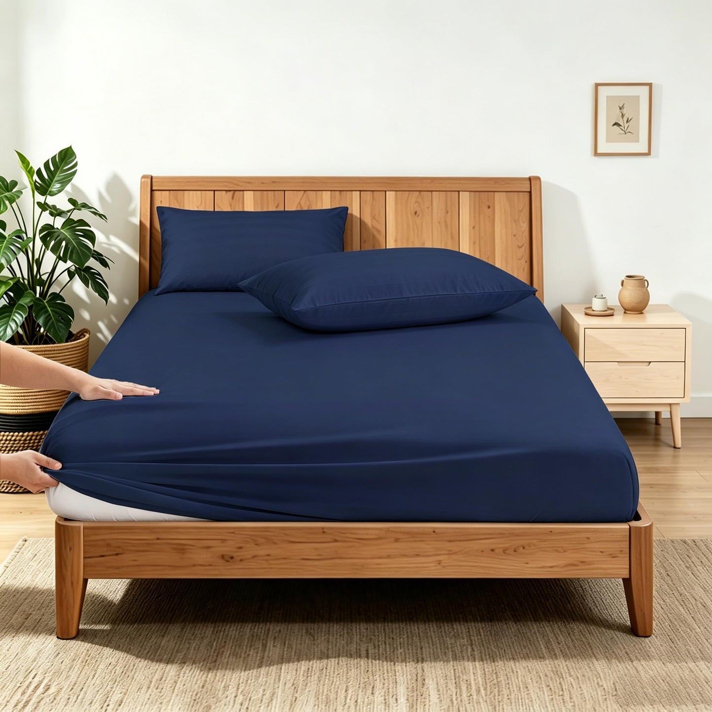 2 Pack Queen Fitted Sheets Only, 100% Egyptian Cotton, Super Soft 600 Thread Count Sateen, 16" Deep Pocket Bottom Sheets, Breathable Hotel Quality, Durable All-Around Elastic, Navy