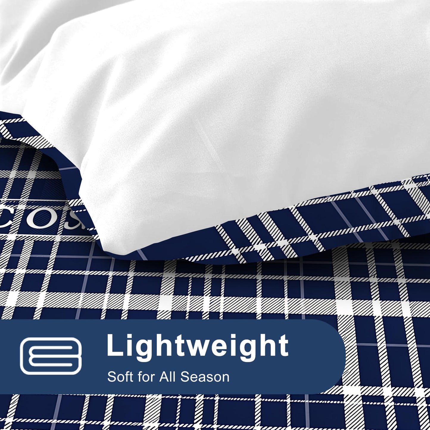 VTKON Navy Blue Plaid Comforter Set for Boys Queen Size, Classic Preppy Check Bedding Set for Boys Teens, Timeless Navy and White Bed Sets for Dorm with 2 Pillowcases
