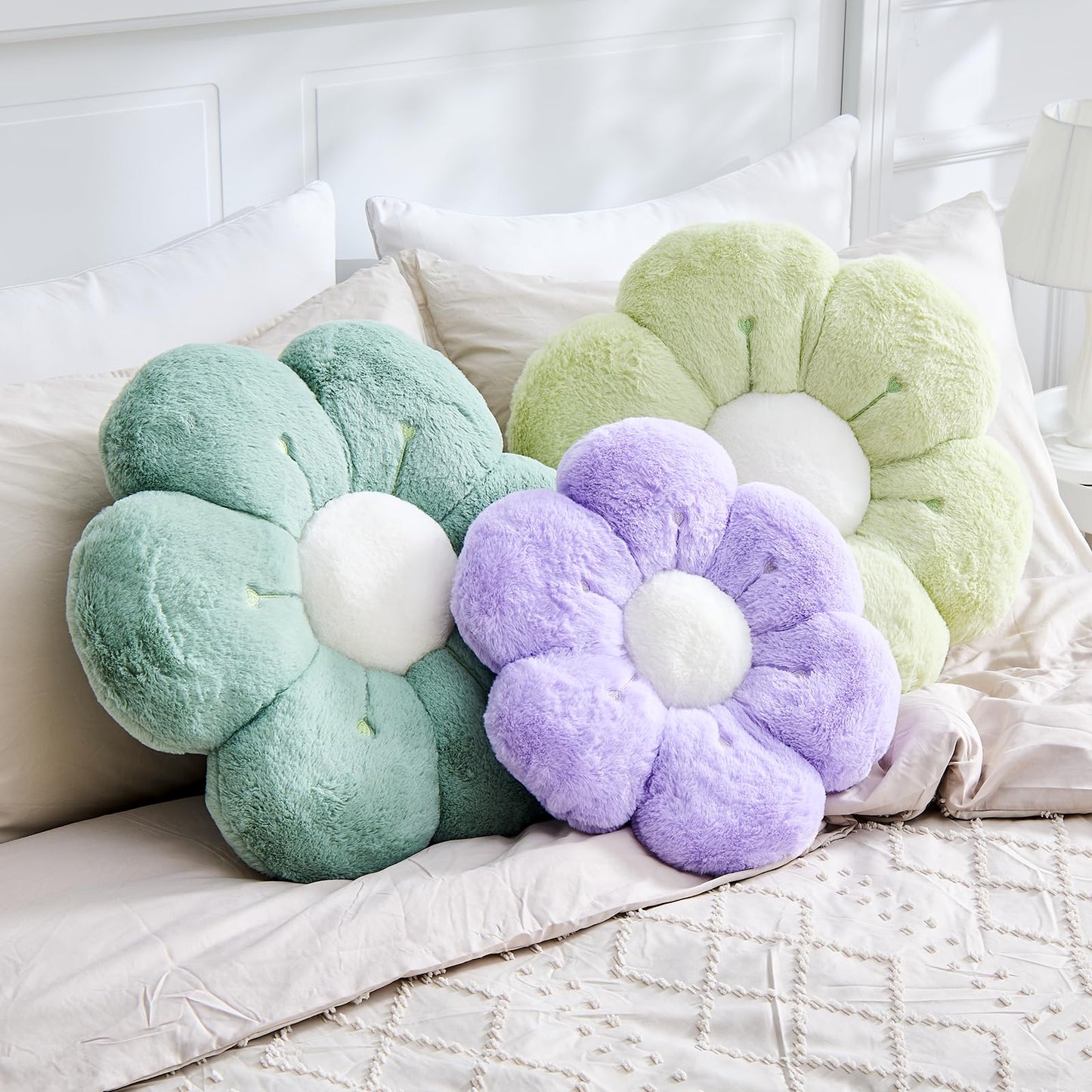 VBGYA Flower Pillow Cute Flower Shaped Pillows Decorative Throw Pillows Aesthetic Home Decor Floral Daisy Cushion for Bed (Sage Green, 14.9 Inch)