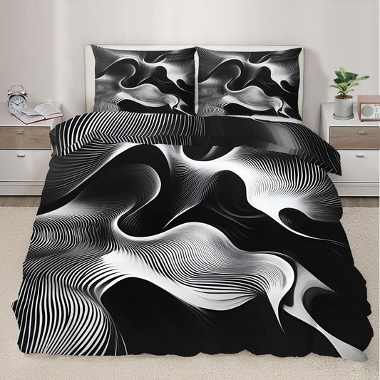 QINYUN Black White Duvet Cover King Size, Modern Abstract Bedding Set 3 Piece Bedroom Decor Trippy Psychedelic Comforter Cover and 2 Pillow Sham with Zipper Closure
