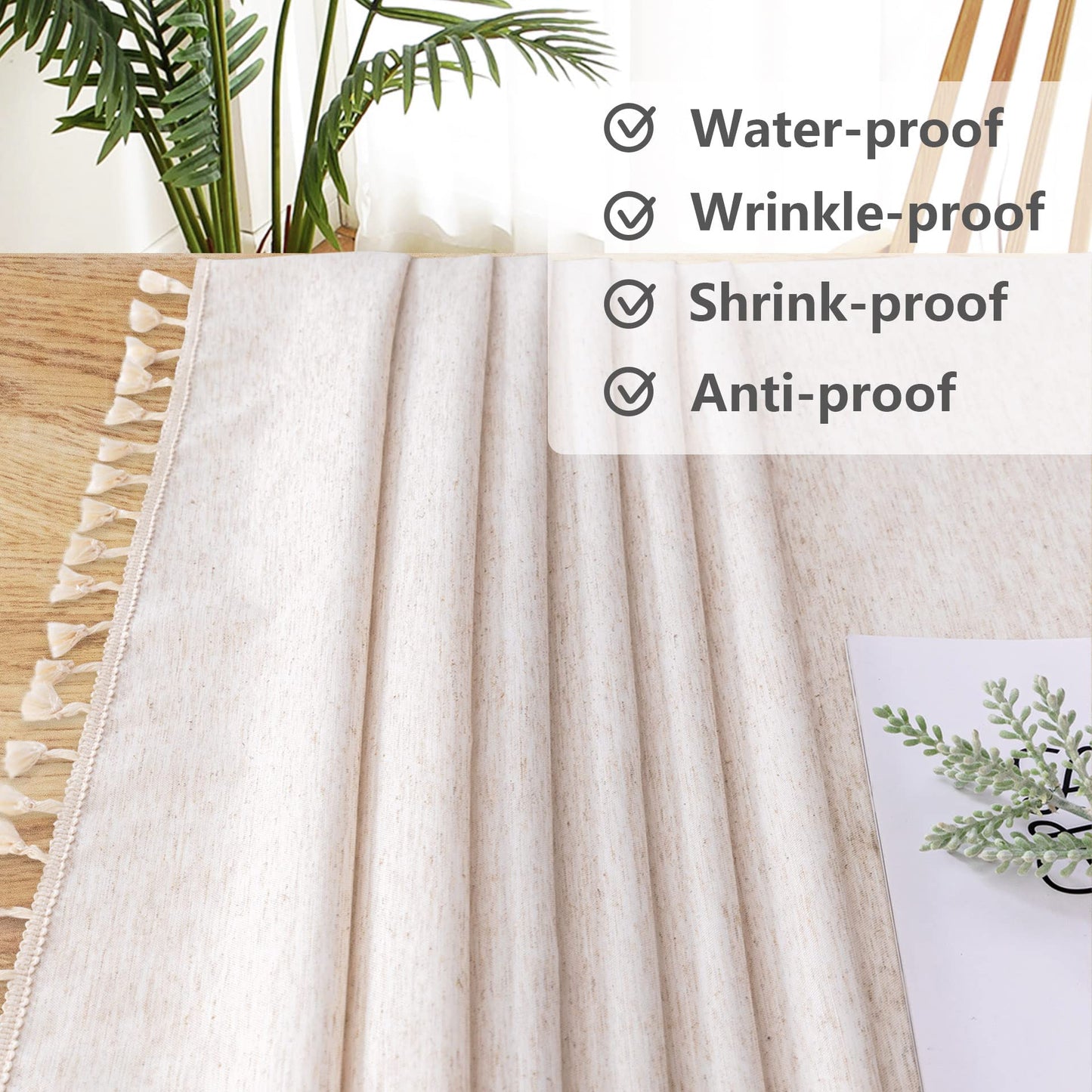 MYSKY HOME Table Cloth 60 in Round Cotton Tablecloth, Heavy Duty Linen Look Waterproof Tablecloths Farmhouse Tablecloth, Soft and Wrinkle Free Table Cover with Beige Tassels for Kitchen Dining, Party