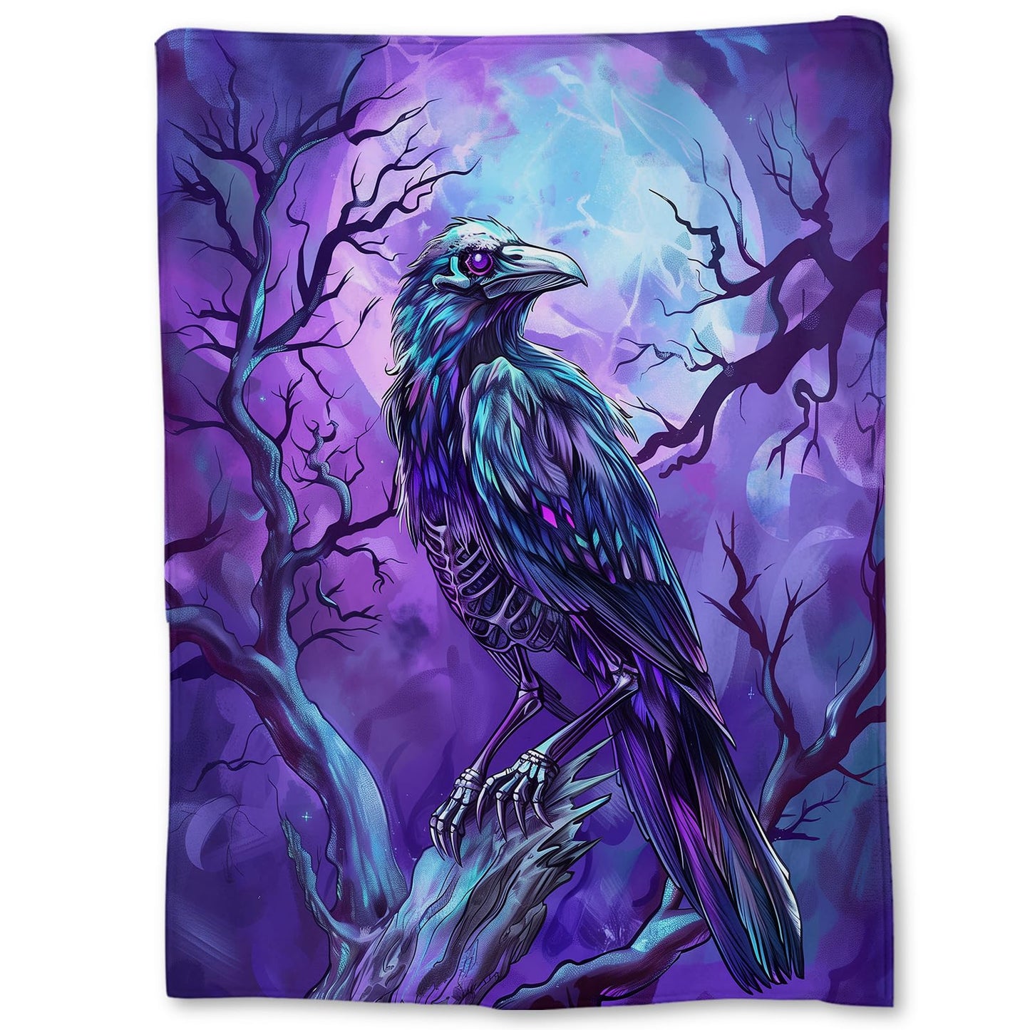Ti Caldi Mystical Raven and Full Moon Blanket | Soft Warm Fuzzy Lightweight Flannel Throw Blanket for Couch, Bed, Halloween Decor, Travel & Outdoor Use, Cozy Blankets for Adults Women Men 60×50 in