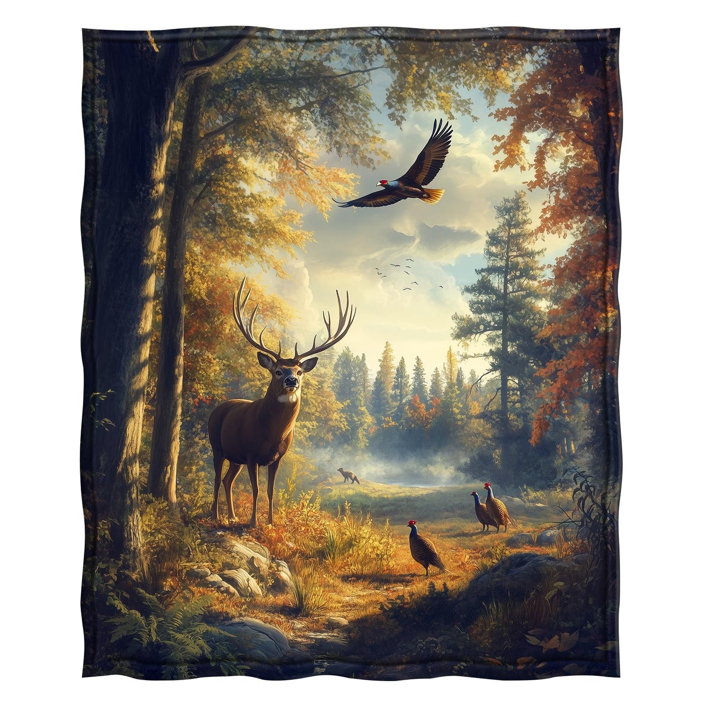 Levens Forest Deer Blanket Gifts for Men Women Kids, Soft Cozy Flannel Wildlife Elk Fawn Deer Throw Blanket 60"x50" Hunting Decor for Couch Travelling, Christmas Birthday Gifts for Elk Lovers Hunters