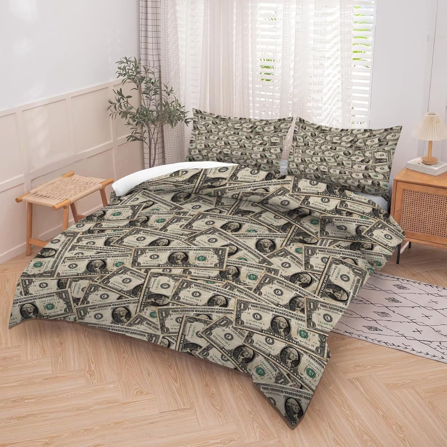 kxry Dollar Money Comforter Set for Boys Kids Ultra Soft Microfiber Quilt One Hundred Dollar Cash Money Bedding Sets King Size with 1 Comforter and 2 Pillowcases Home Decoration Duvet