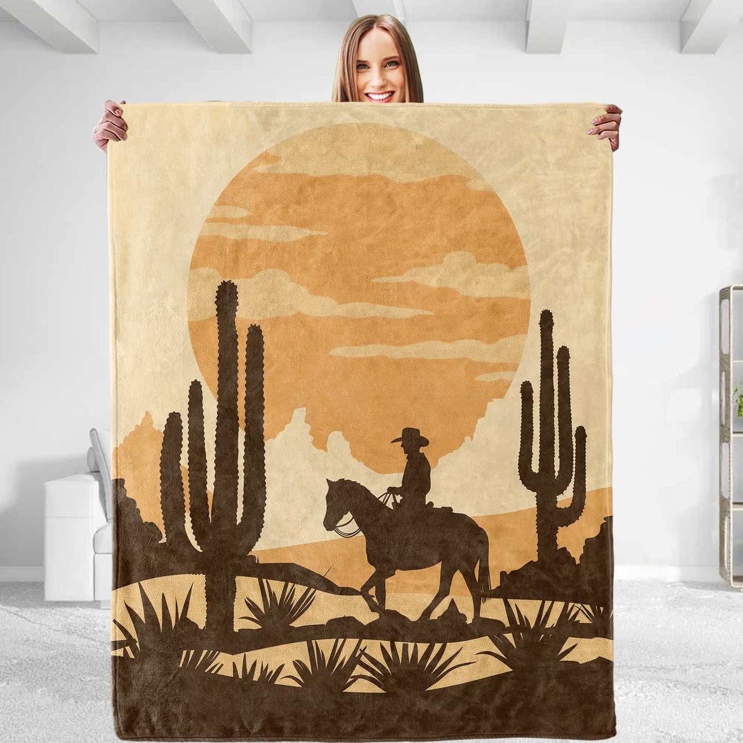 dhakalrlde Western Cactus Blanket - Soft Plush Flannel, Comfy&Lightweight for All Seasons, Warm and Fuzzy, Anti-Pilling Throw Blanket for Couch, Bedroom, Travel, Bed, Outdoor 50in×60in