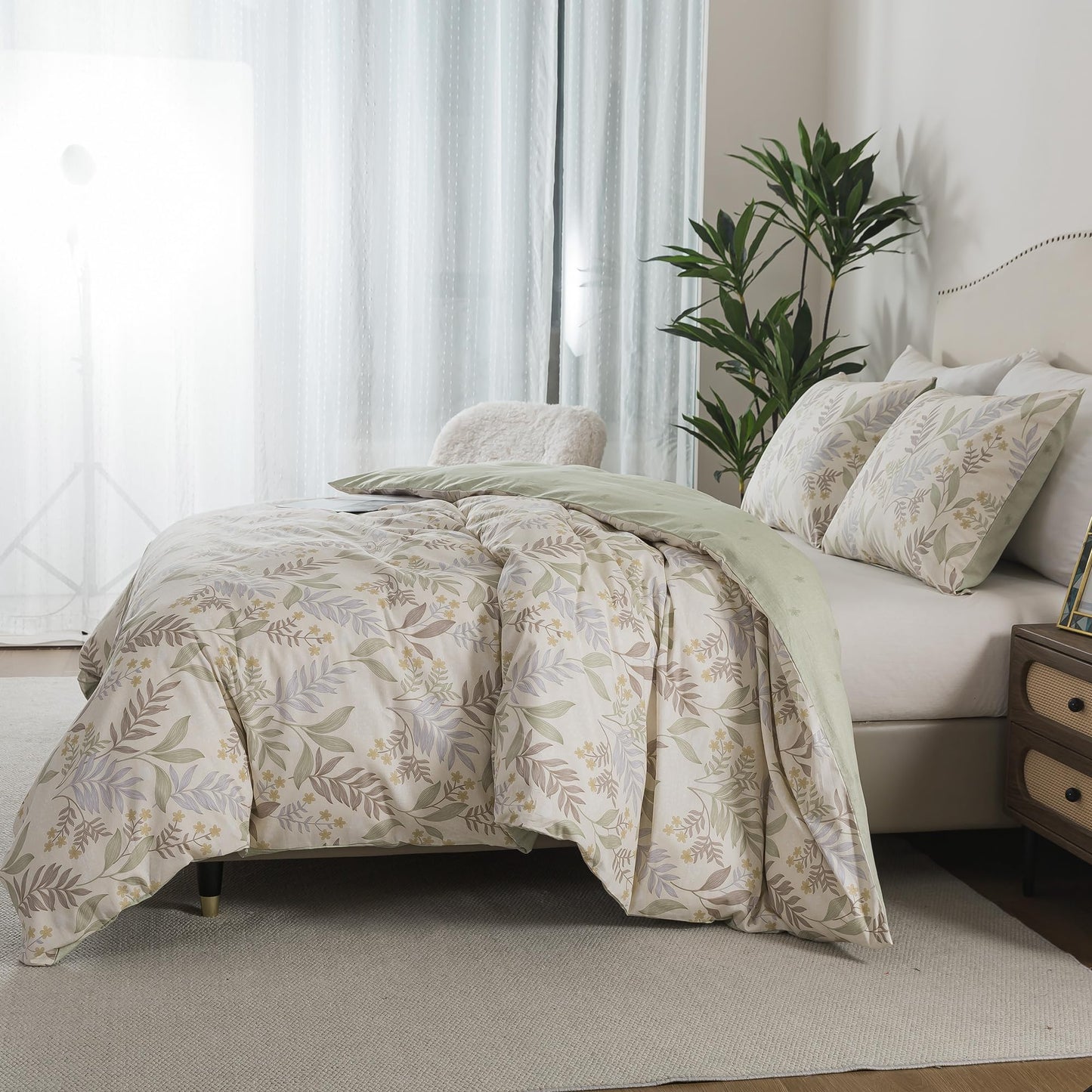 HoneiLife King Size Duvet Cover - 100% Cotton Comforter Cover, Soft & Breathable Floral Bedding Duvet Cover Sets with Zipper Closure & Corner Ties, 3-PC Wildflower Comforter Cover Sets, Blooms