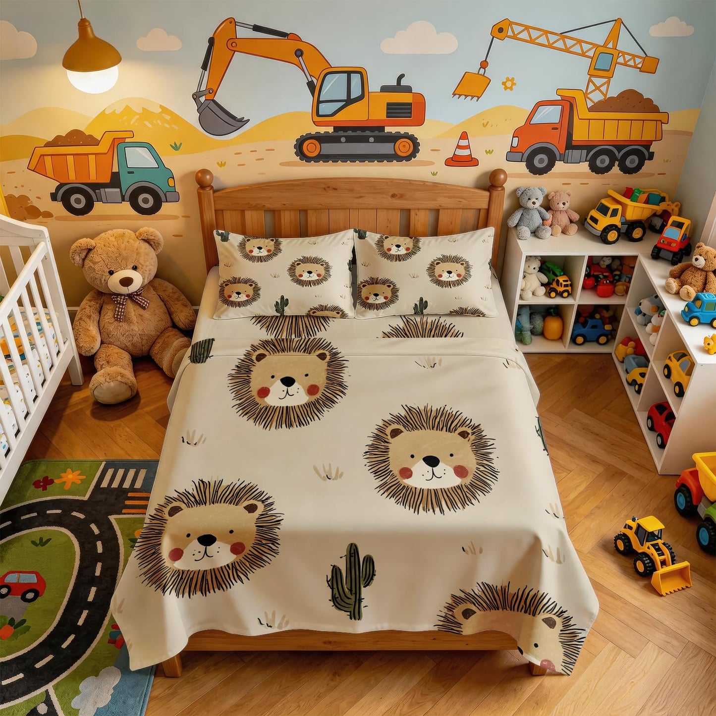 Cute Lion Sheet Set, 3 Pcs Twin Size Kids Wildlife Bed Sheets
