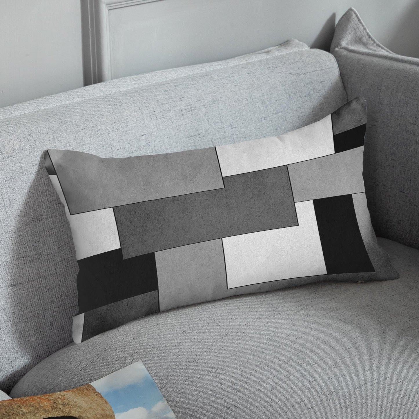 Emvency Set of 2 Grey Geometric Throw Pillow Cover Black Gray White Painting Abstract Checkered Design Decorative Pillow Case Modern Home Decor Standard Square 12x20 Inch Cushion Pillowcase