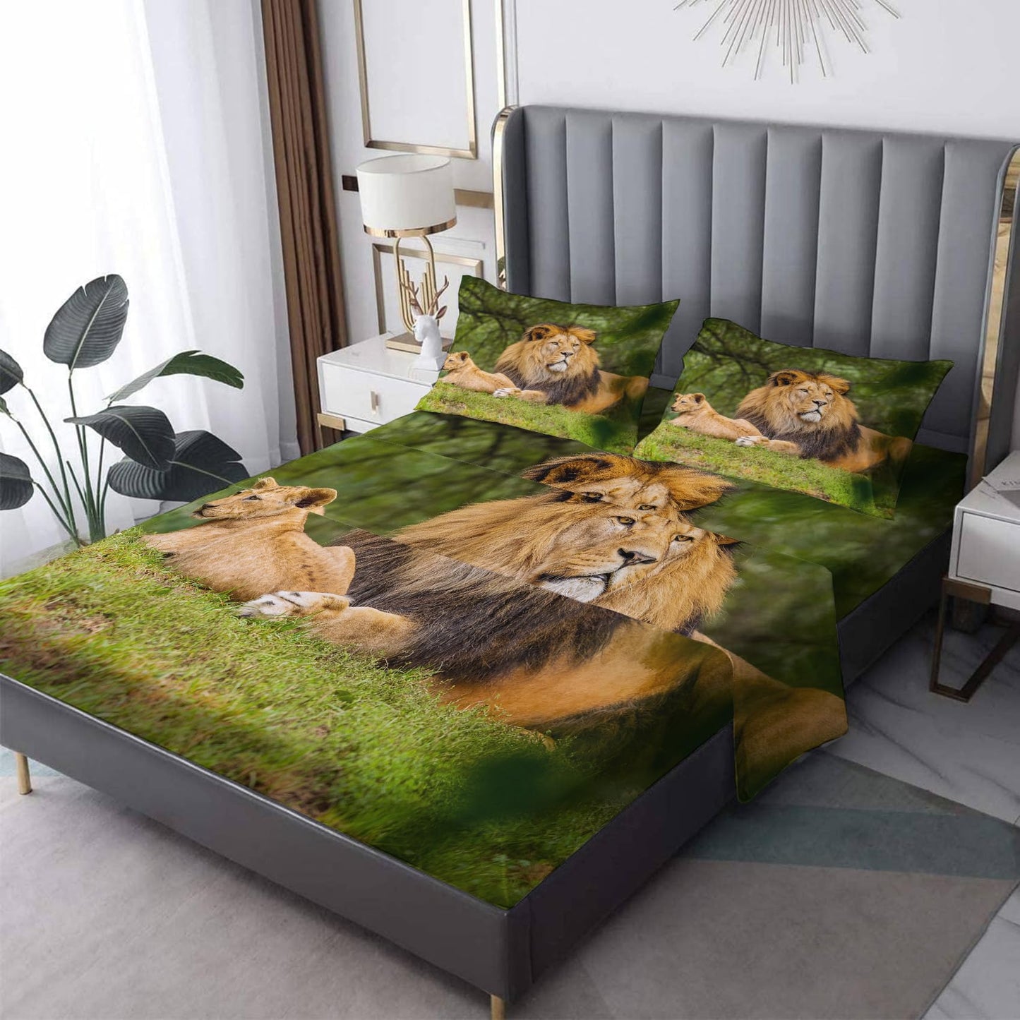 THYUNQ Lion Sheets Full Size Bed, 3D Animal Pattern Bedding Sheets & Pillowcases - 16 Inch Deep Pocket, Super Soft Microfiber Printed Sheet Set 4 Piece