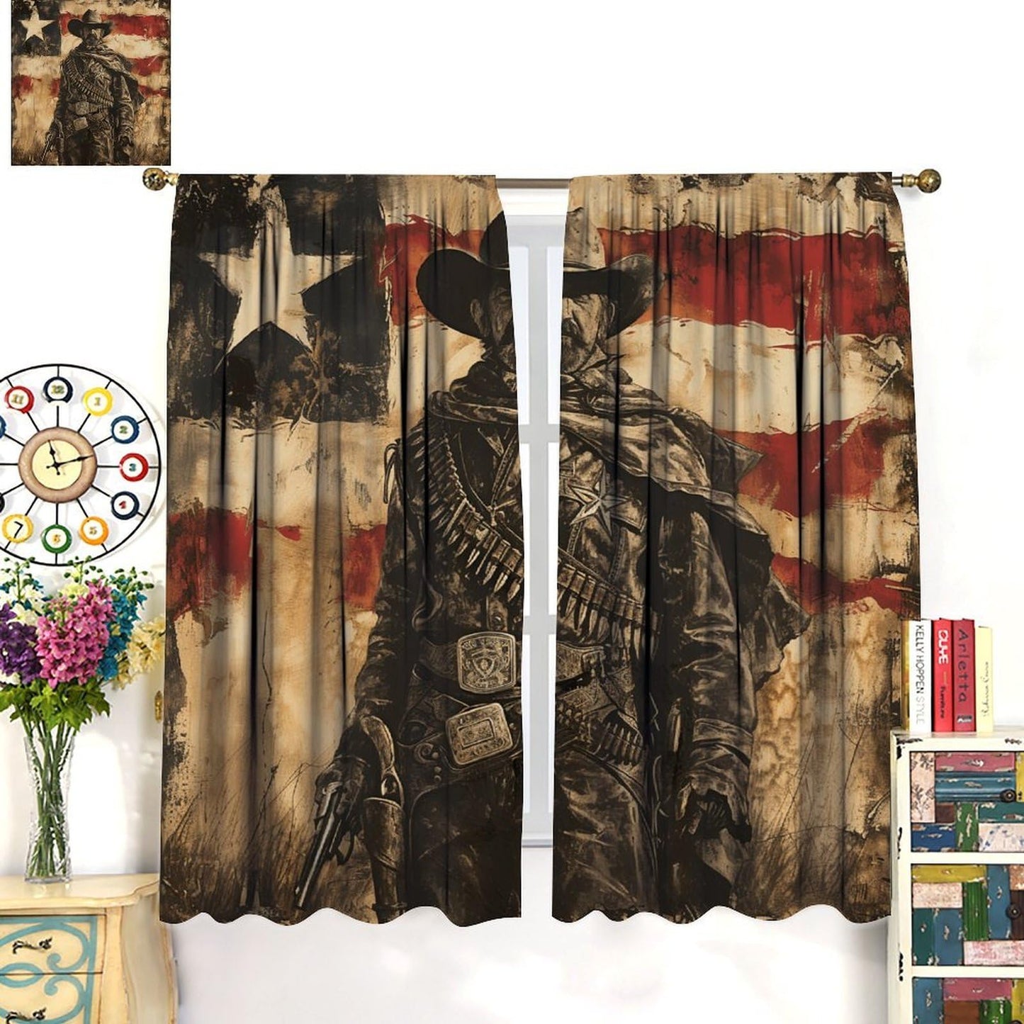 Nanacur American Flag Cowboy Curtains, Vintage Western Rod Pocket Window Treatment for Kitchen Boys Teens Adult Bedroom Living Cafe Drapes 41" W X 45" L (No Blackout)