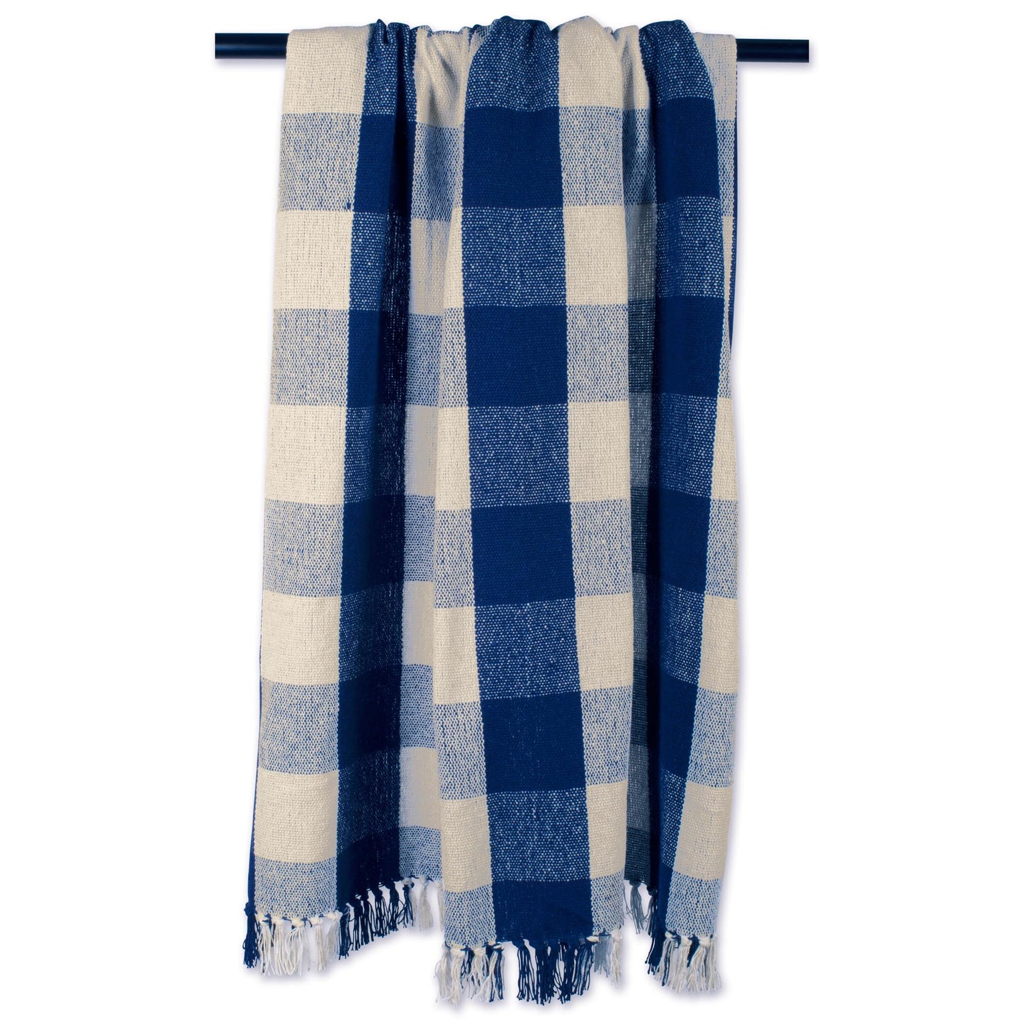 DII Buffalo Check Collection Rustic Farmhouse Throw Blanket with Tassles, 50x60, Navy/Off-White