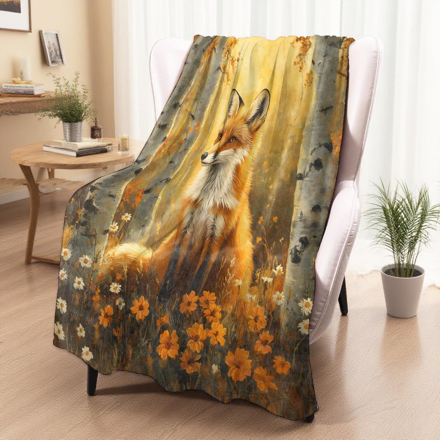 xmwjfd Elegant Fox Blanket, Cozy Plush Beautiful Autumn Forest View Throw Blanket for Couch Bedroom Outdoor, Lightweight Soft Flannel Travel Blankets, Gifts for Women Adults Kids, Warm Decor 50"×60"