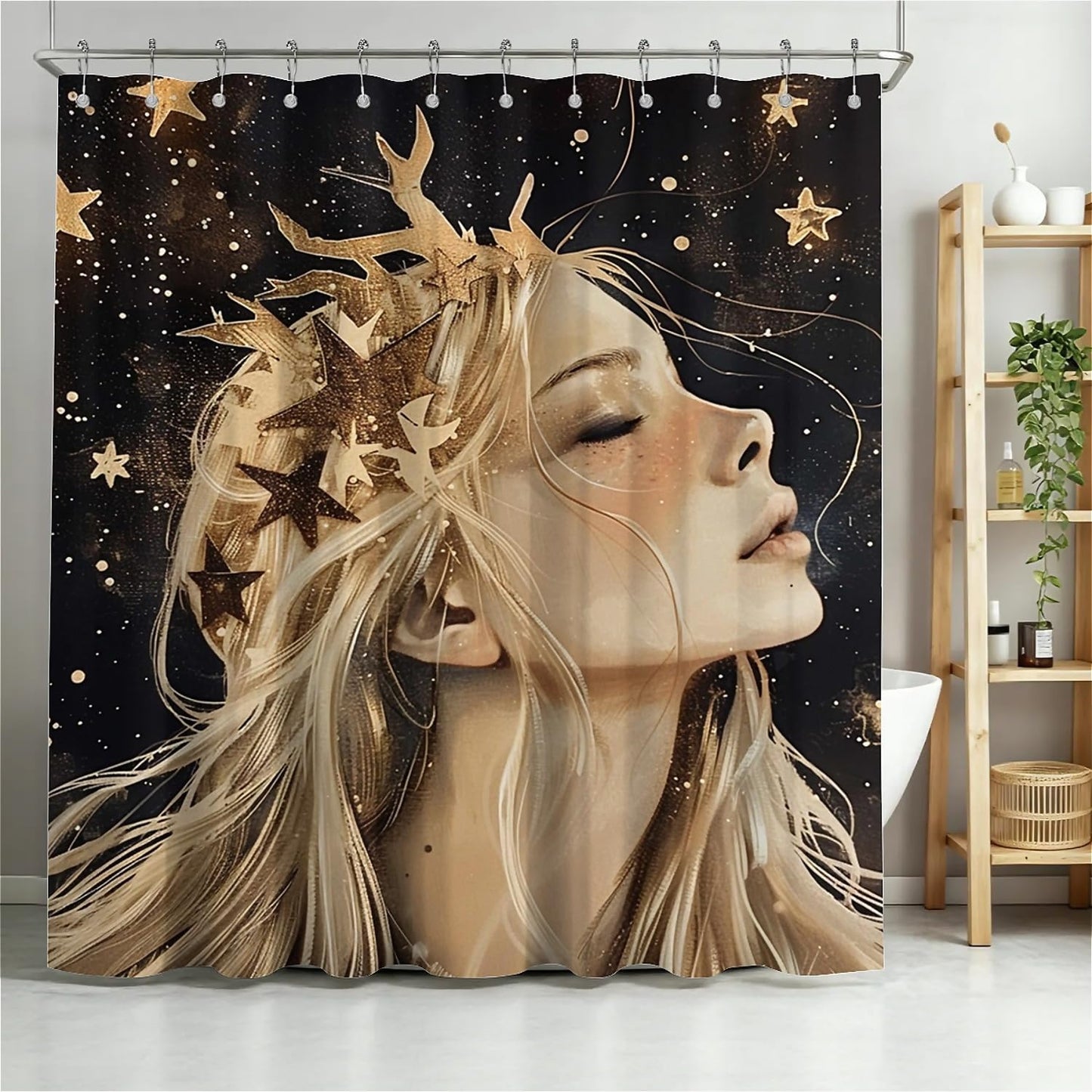 TANGXUNFA Beautiful-Blonde-Woman Shower Curtain for Bathroom, Water-Resistant Long Shower Curtain Set 72x72 Inch with Metal Grommets and 12 Metal Hooks