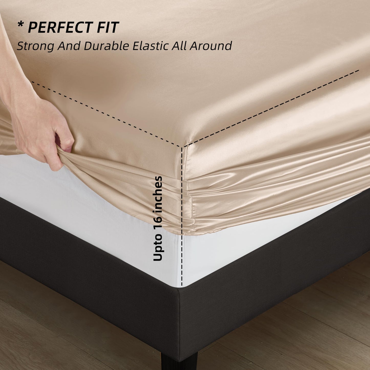 NA HommxJF 4PCS Taupe Satin Sheets Full Size Taupe Silky Silk Sheets Sets Bedding Sets & Pillowcases with 1 Flat Sheet+1 Deep Pocket Fitted Sheet+2 Pillowcases