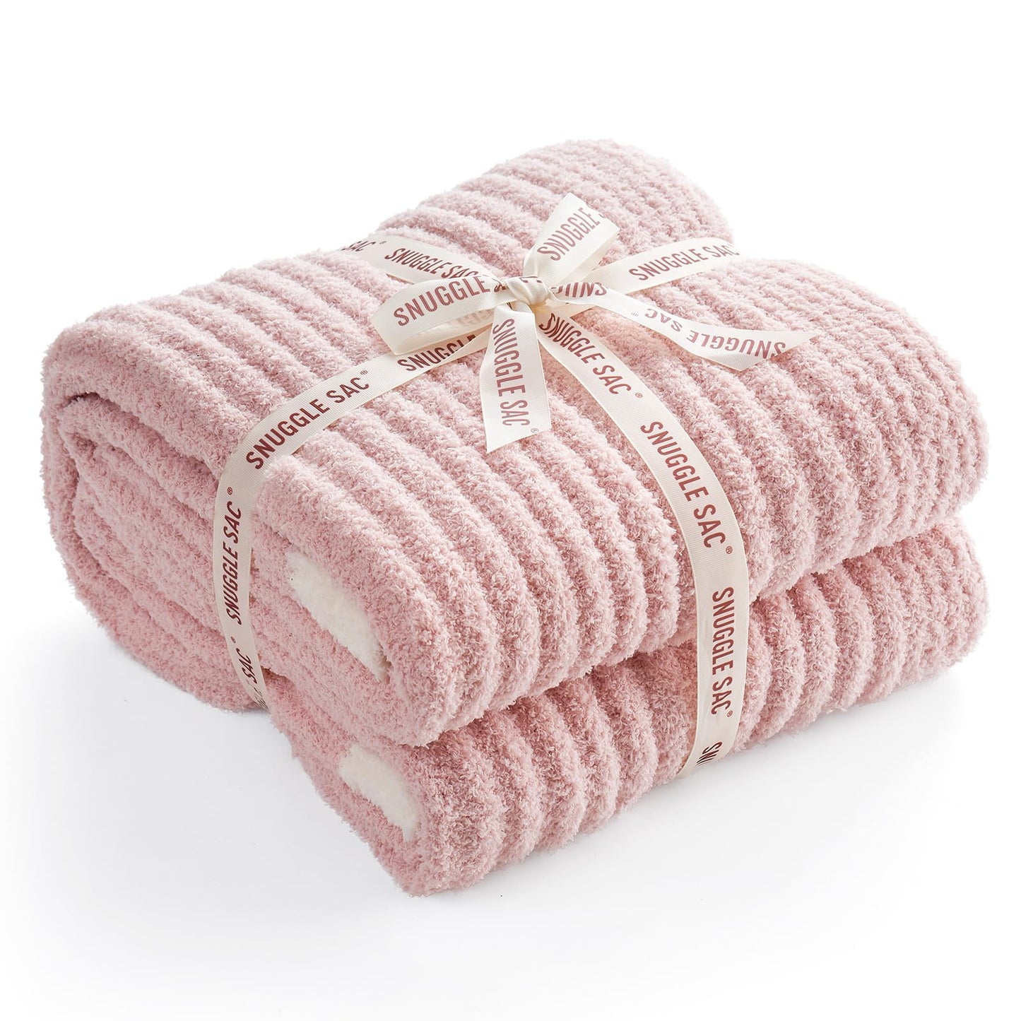 Snuggle Sac Summer Pink Throw Blanket for Couch, Soft Cozy Ribbed Fluffy Blankets for Women, Warm Microfiber Knit Cute Throws for Girls Daughter Gifts, Pink, 50x60 inches