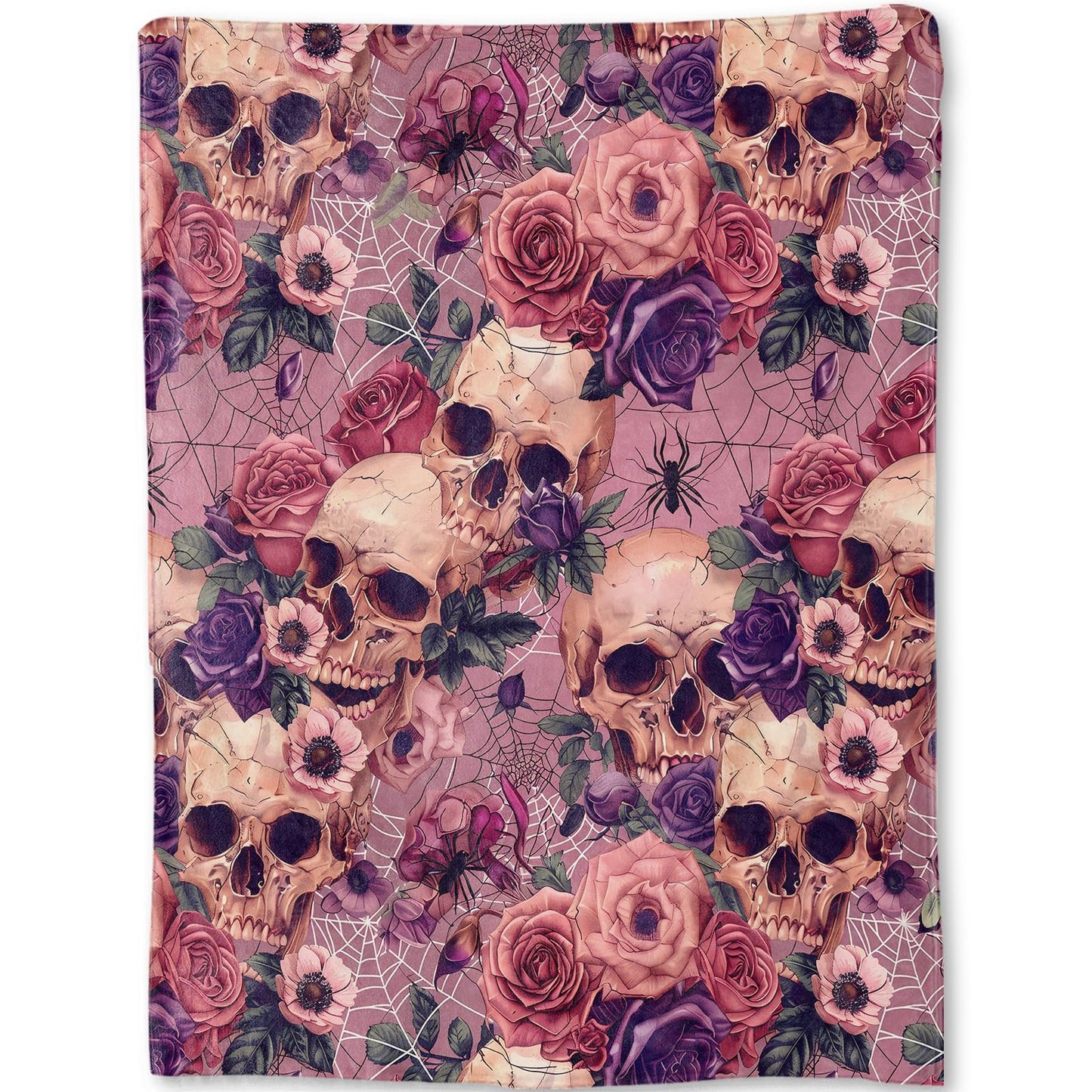 ainori Gothic Rose and Skull Flannel Blanket - Goth Floral Dark Pink Throw,Gifts for Girls Women, Ultra Soft & Warm,Lightweight, for Couch Bedroom Living Room Halloween Festive Goth Decor 50x60in