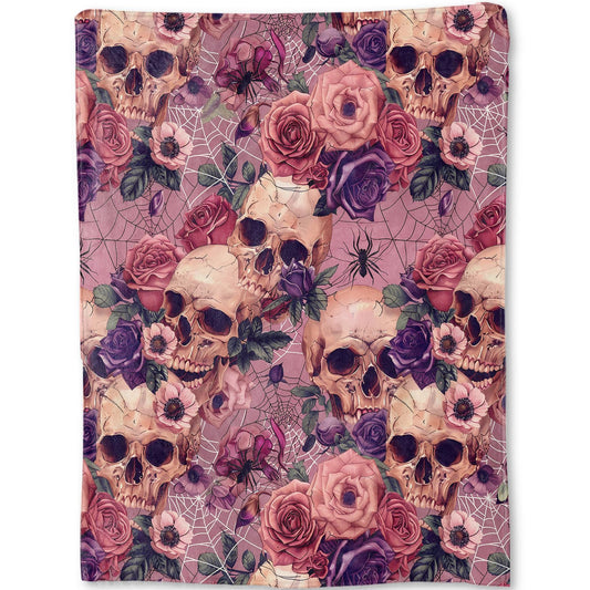 ainori Gothic Rose and Skull Flannel Blanket - Goth Floral Dark Pink Throw,Gifts for Girls Women, Ultra Soft & Warm,Lightweight, for Couch Bedroom Living Room Halloween Festive Goth Decor 50x60in
