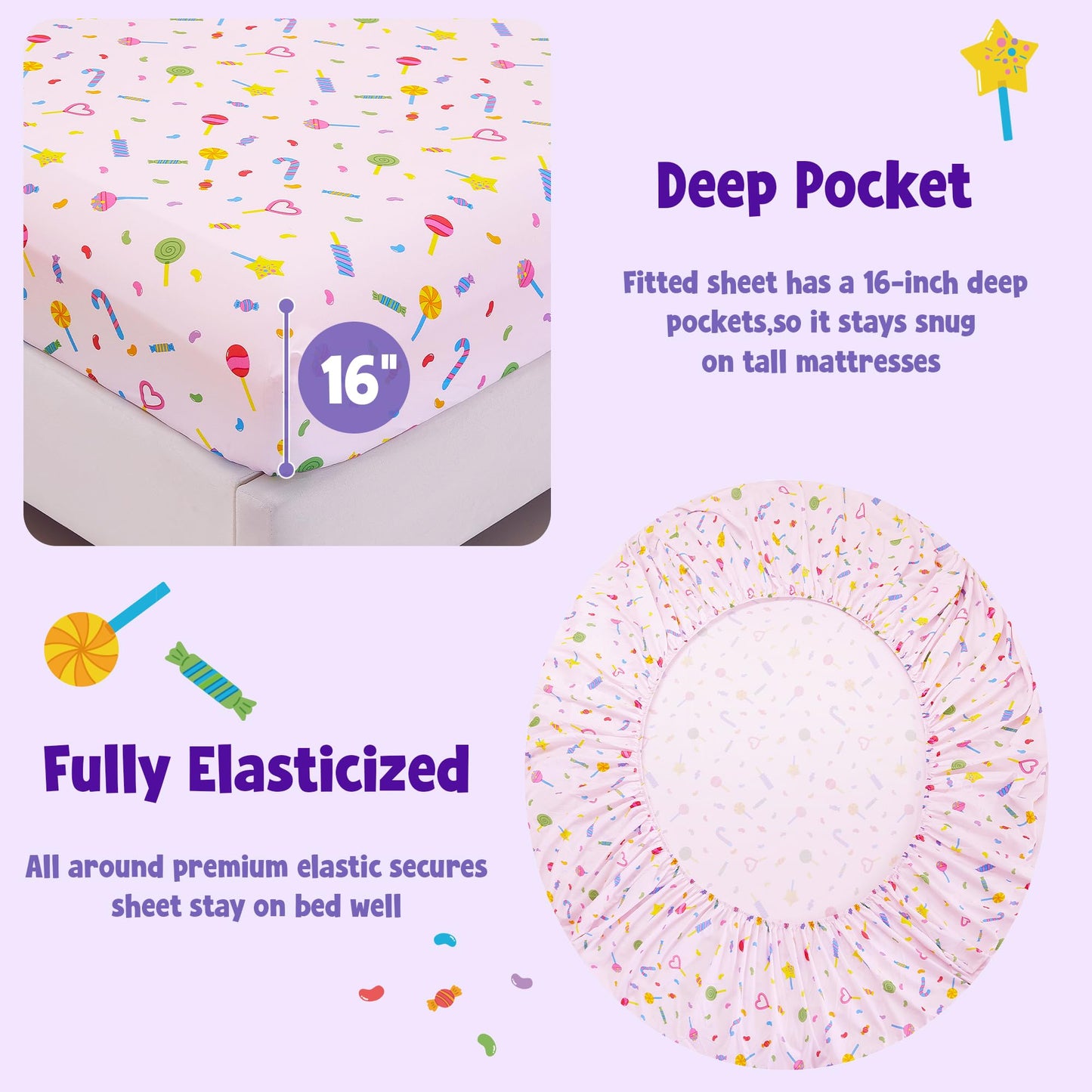 CozySmile Twin Sheet Set Kids,3 Pieces Breathable Soft Microfiber Bedsheets for Child Girls, Oeko-TEX, Anti Pilling Deep Pockets Easy Care Bed Sheets, Candy