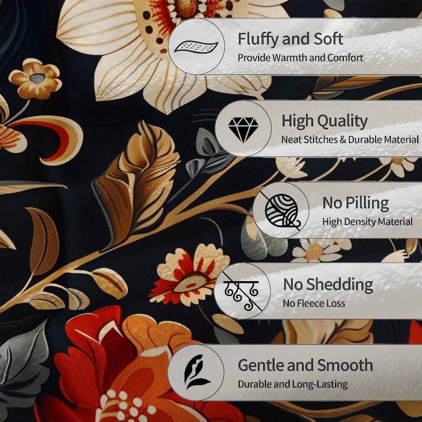 Ti Caldi Luxurious Floral Blanket Flannel with Rich Floral Design - Soft, Cozy, and Lightweight Throw Blanket, Perfect for Couch, Bed, Travel, and Outdoor Use - Fluffy, Fuzzy Home Decor 60"x50"