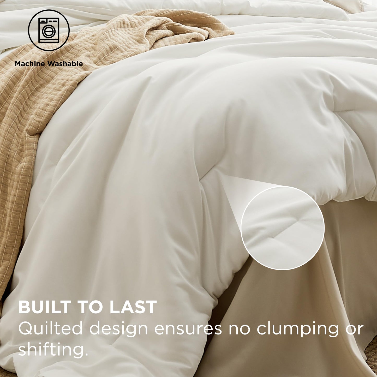 Bedsure King Size Comforter Set - 7 Pieces White King Bedding Set for All Seasons, Boho Contrasting Design Bed in a Bag with Comforter, Sheets, Pillowcases & Shams