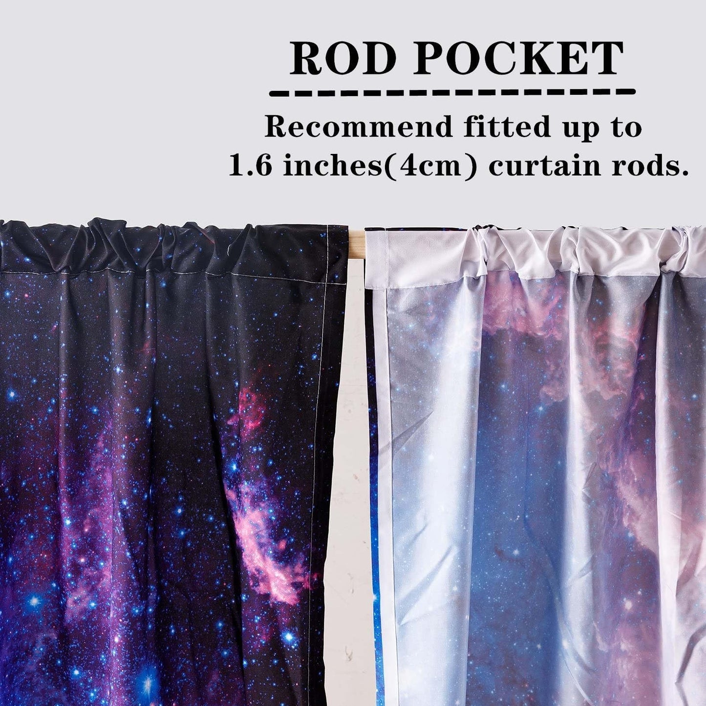 YUANZU Galaxy Curtains W42 x L63 Inch Outer Space Kids Space Purple Pink Blue Nebula Universe Starry Stars Rod Pocket Print Pattern Window Drapes for Boys Girls Teen Bedroom Playroom 2 Panels