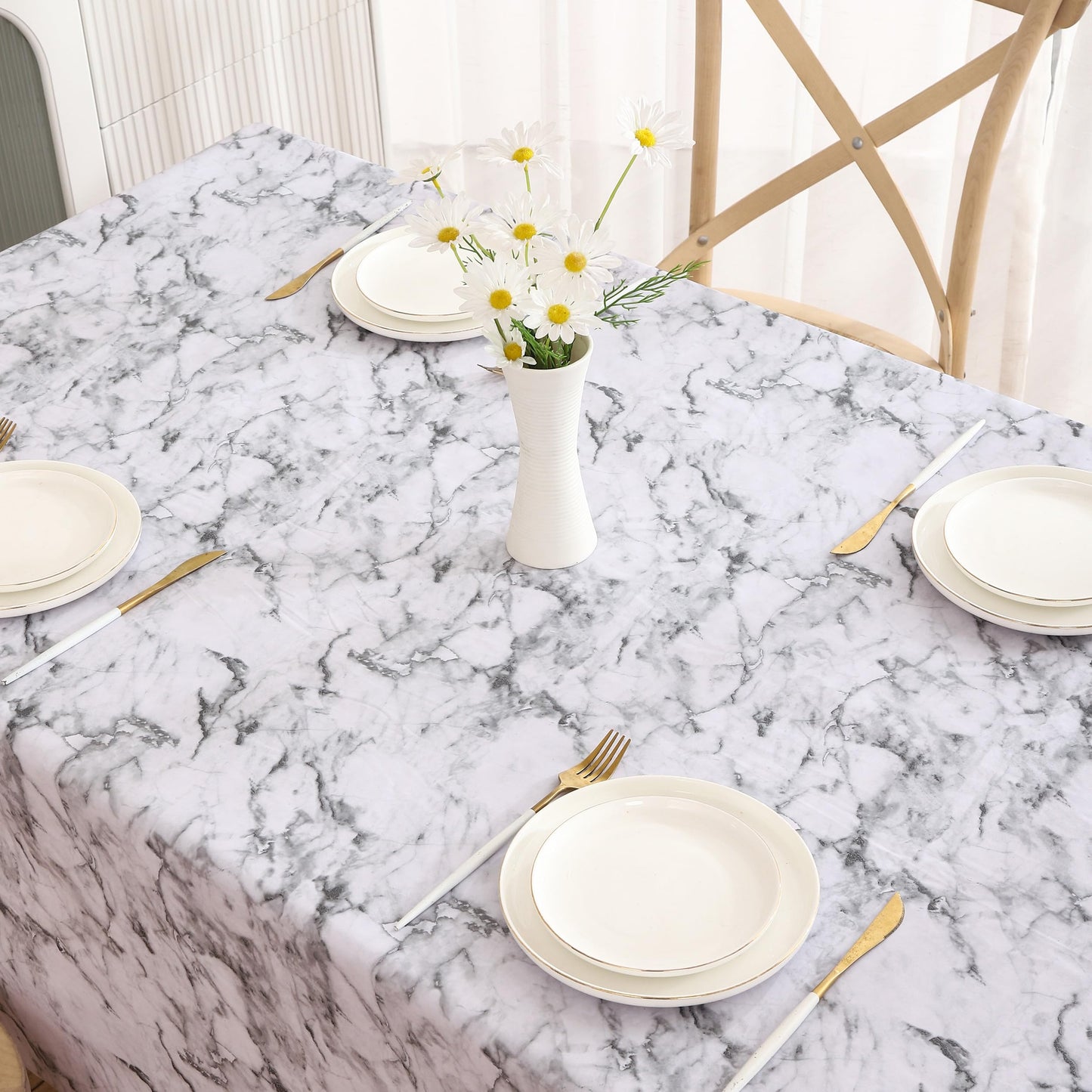 Walrus Heavy Duty Vinyl Tablecloth with Flannel Backing Waterproof Oil-Proof Plastic Table Cloth Stain-Resistant Wipeable Rectangle or Square Table Cover for Indoor and Outdoor (Marble, 54X54 Inch)