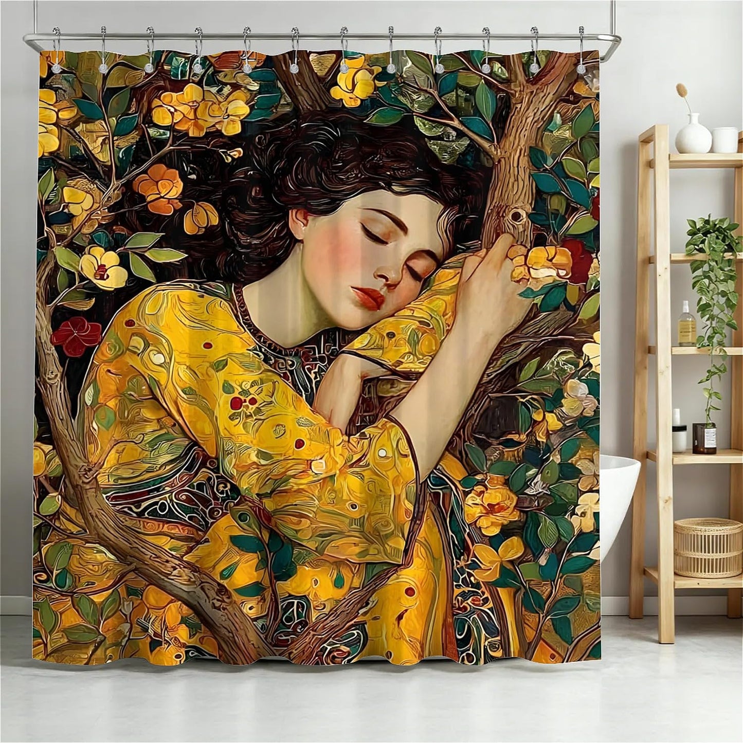 TANGXUNFA Beautiful Girl Sleeping Shower Curtain for Bathroom, Water-Resistant Long Shower Curtain Set 72x72 Inch with Metal Grommets and 12 Metal Hooks