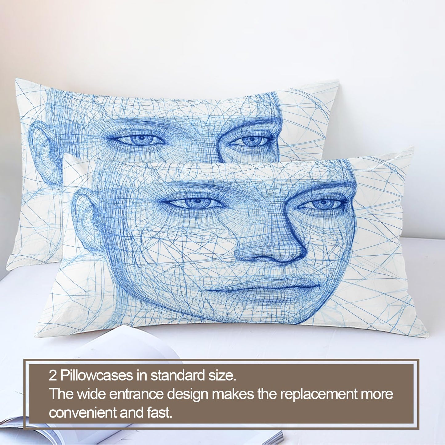 PAISUOQ 3D Woman Duvet Cover Full, Abstract Woman Bedding, Blue Comforter Cover with 2 Pillow Cases, 3 Pieces with Zipper & Ties, Bedroom Decor & Gifts