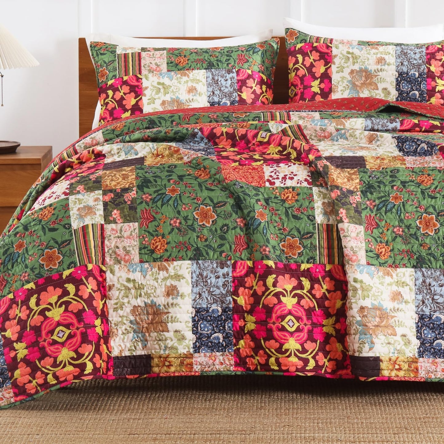 TEXSTEAD Queen Quilt Set for Bed - Patchwork Quilts Queen Size, Comforter Coverlet Bedspread Reversible 90"x90" with 2 Pillow Shams