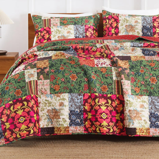 TEXSTEAD Queen Quilt Set for Bed - Patchwork Quilts Queen Size, Comforter Coverlet Bedspread Reversible 90"x90" with 2 Pillow Shams