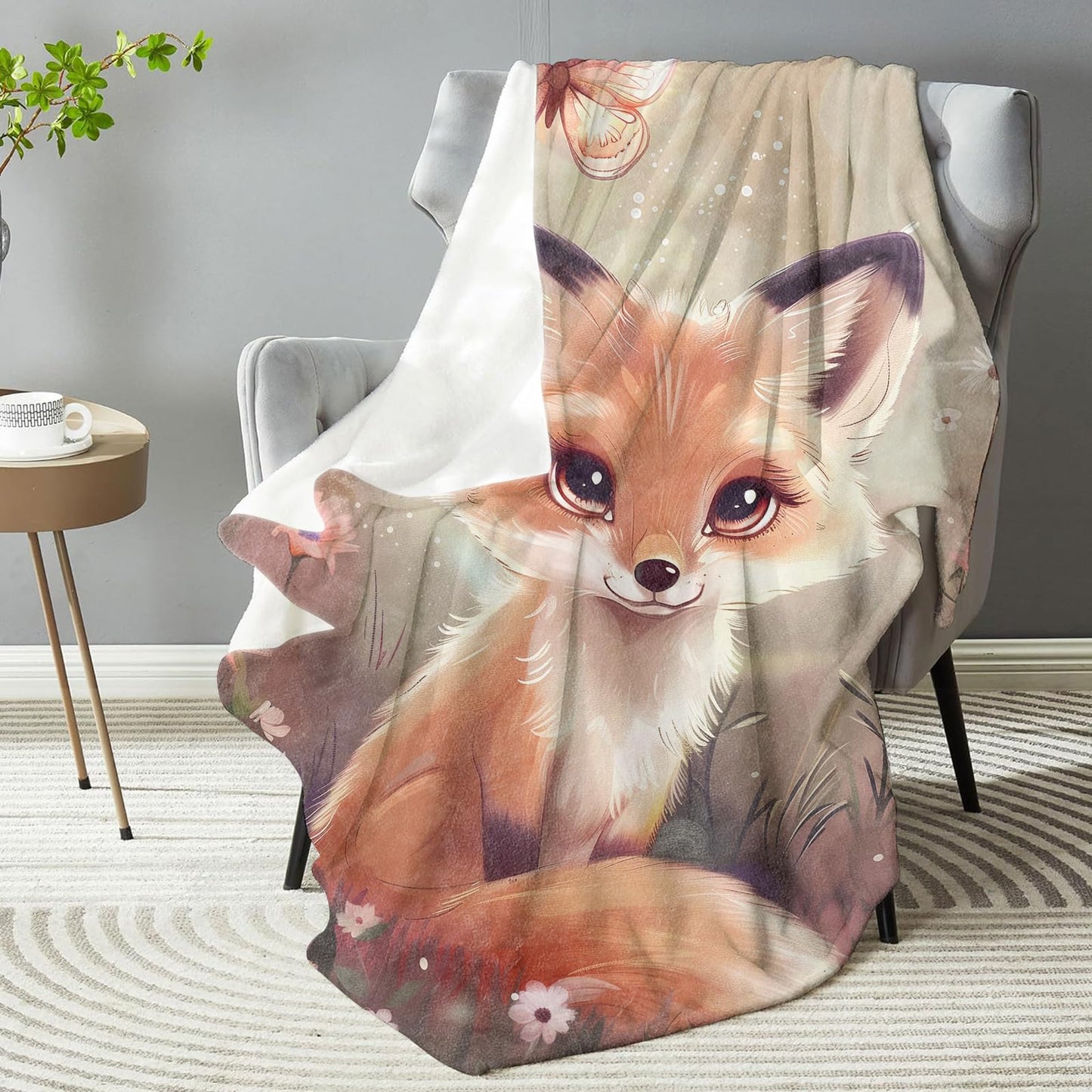 dhakalrlde Cute Fox Throw Blanket - Soft Plush, Lightweight, Warm, Fuzzy Anti-Pilling Flannel Blanket for Couch, Bedroom, Travel, Bed - Perfect Comfy Gift for Kids and Adults 50in×60in