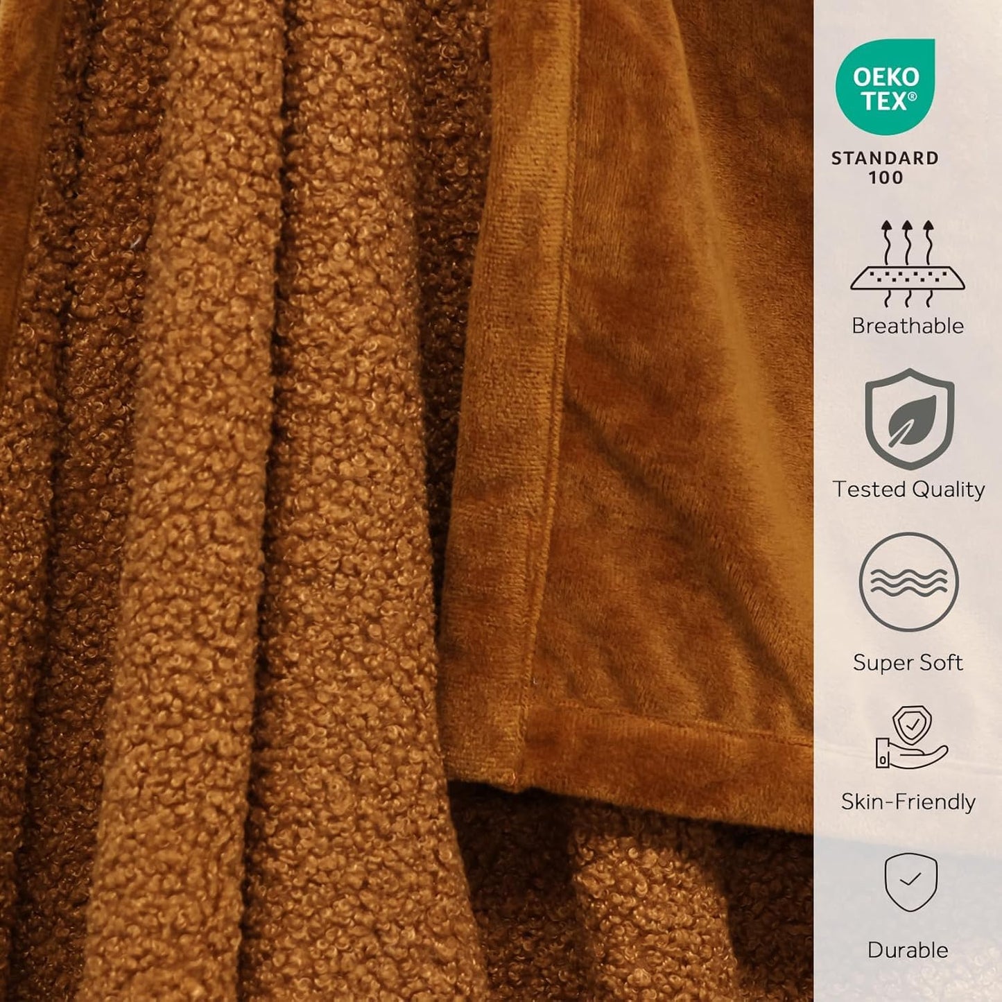 VigorSpring Brown Fall Throw Blanket - 50" x 60" Cozy Teddy Faux Fur Blanket Reversible Plush Blankets for Couch Sofa Bed Decor